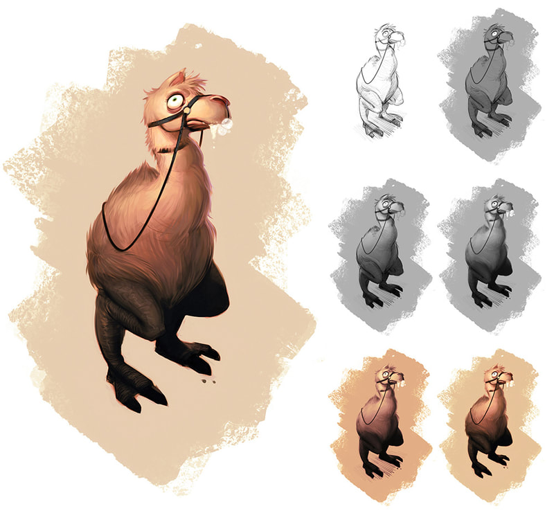 Sketch of an empty headed camel-like bipedal  mount.