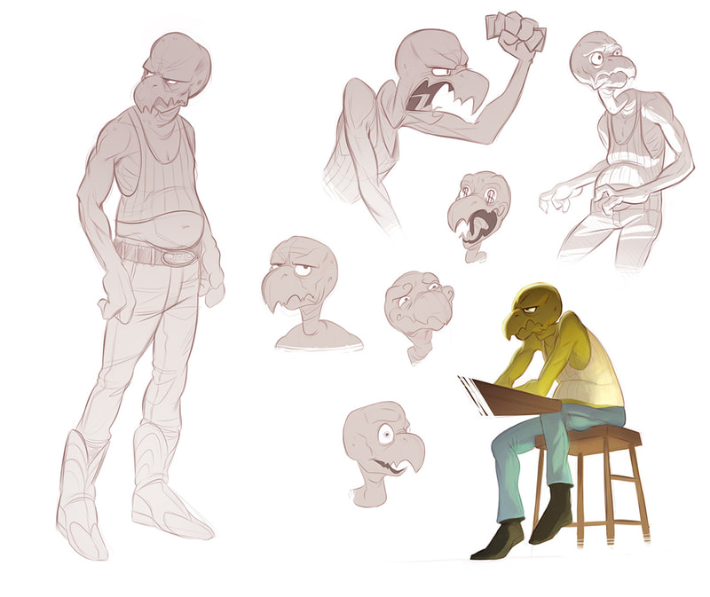 Character art for a very grumpy reptile-man.