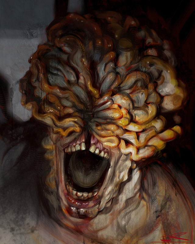 An illustration of a clicker zombie from The Last of Us